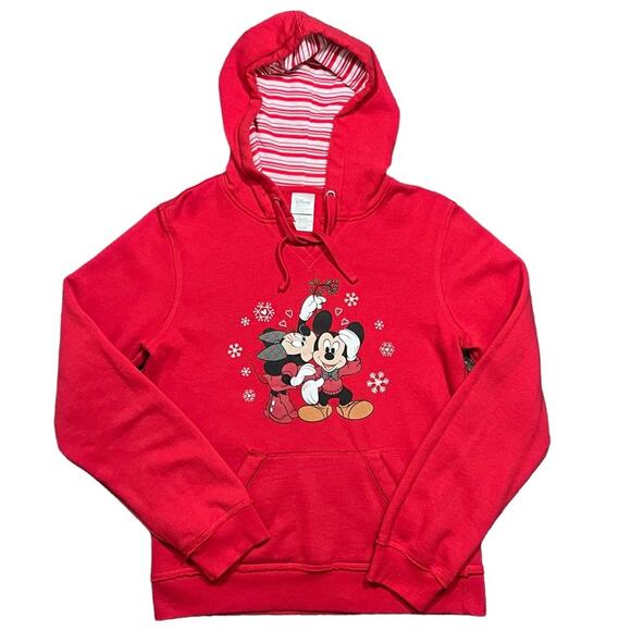 Disney Mickey Minnie Mistletoe Snowflake Christmas Vintage Hoodie Womens Medium - Picture 1 of 7